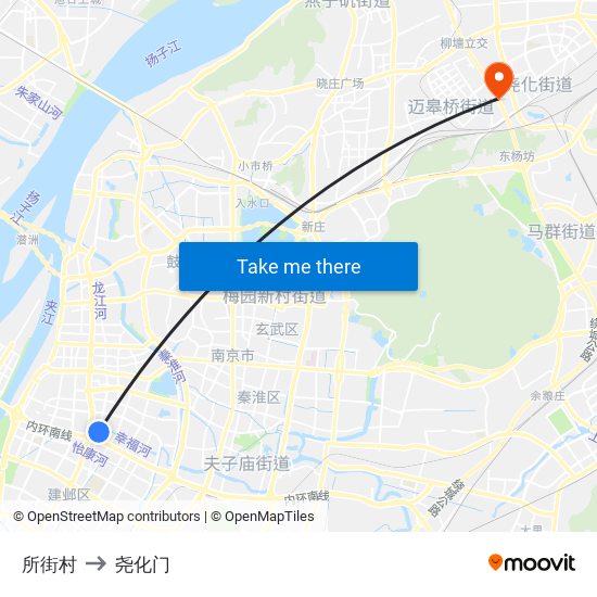 所街村 to 尧化门 map