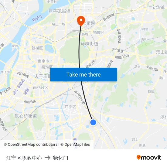 江宁区职教中心 to 尧化门 map