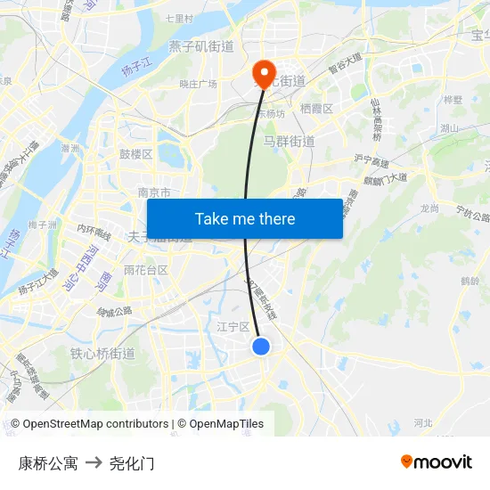 康桥公寓 to 尧化门 map