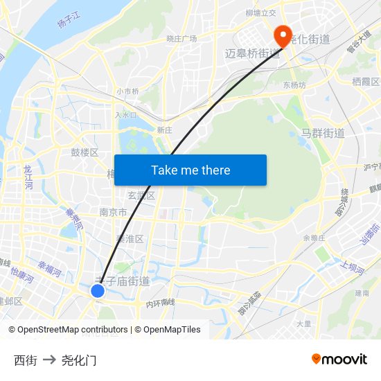 西街 to 尧化门 map