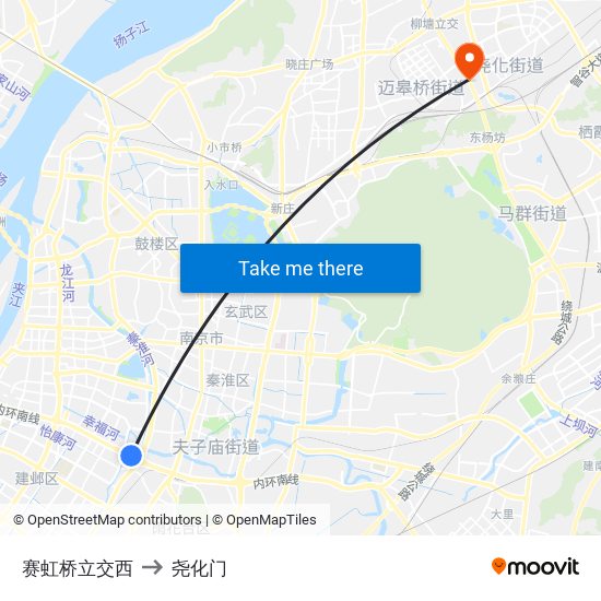 赛虹桥立交西 to 尧化门 map