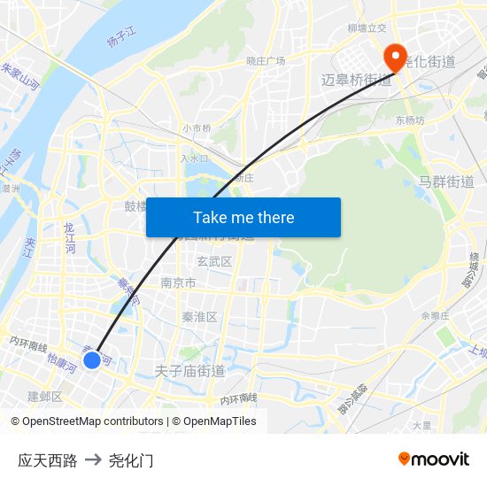 应天西路 to 尧化门 map