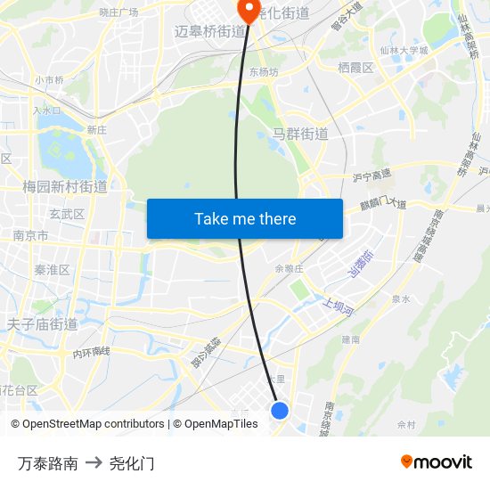 万泰路南 to 尧化门 map