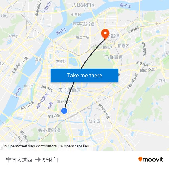 宁南大道西 to 尧化门 map