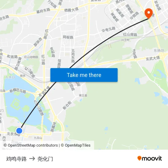 鸡鸣寺路 to 尧化门 map