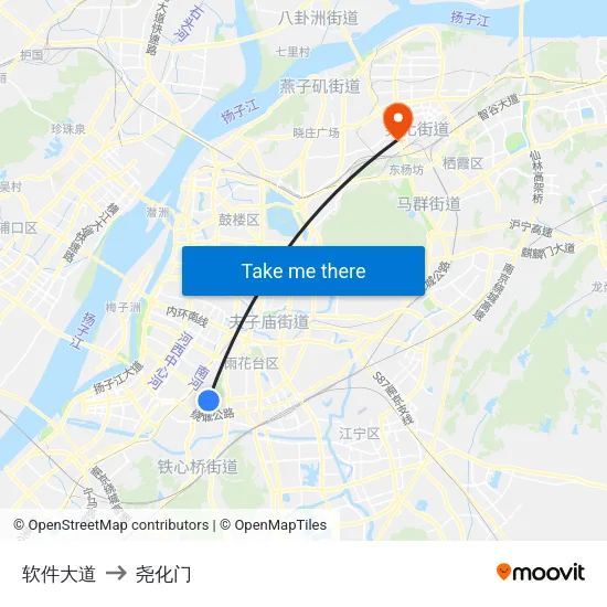 软件大道 to 尧化门 map