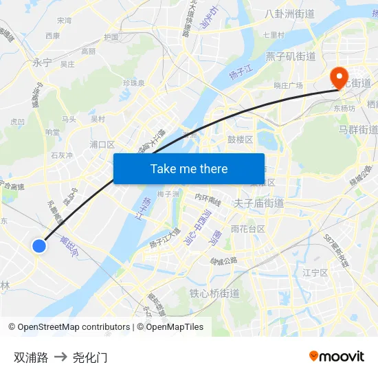 双浦路 to 尧化门 map