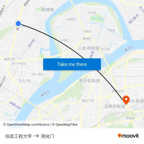 信息工程大学 to 尧化门 map