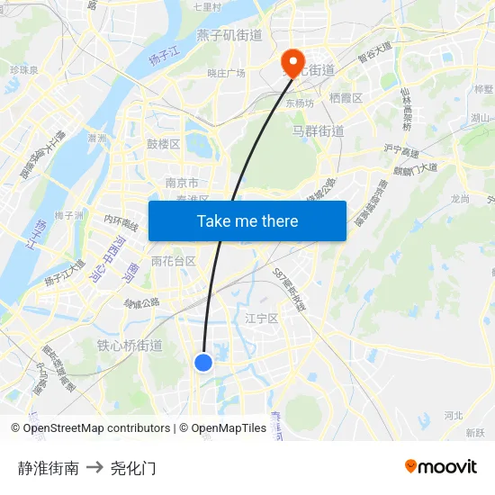静淮街南 to 尧化门 map