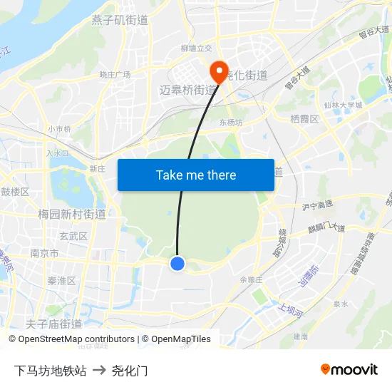 下马坊地铁站 to 尧化门 map