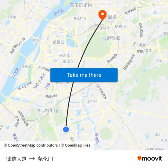 诚信大道 to 尧化门 map