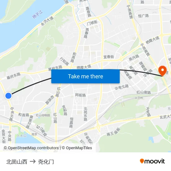 北崮山西 to 尧化门 map