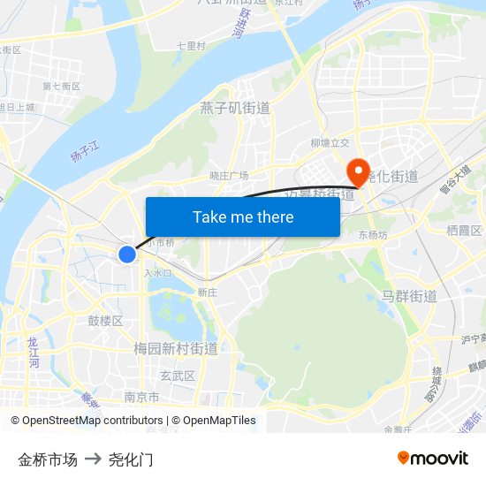 金桥市场 to 尧化门 map