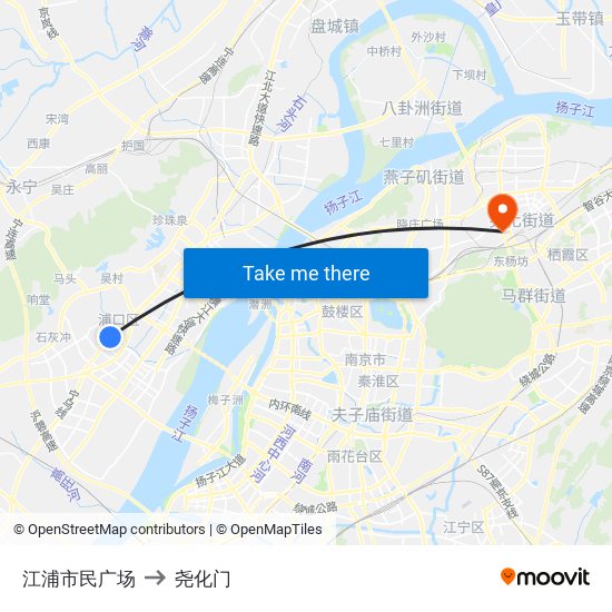 江浦市民广场 to 尧化门 map