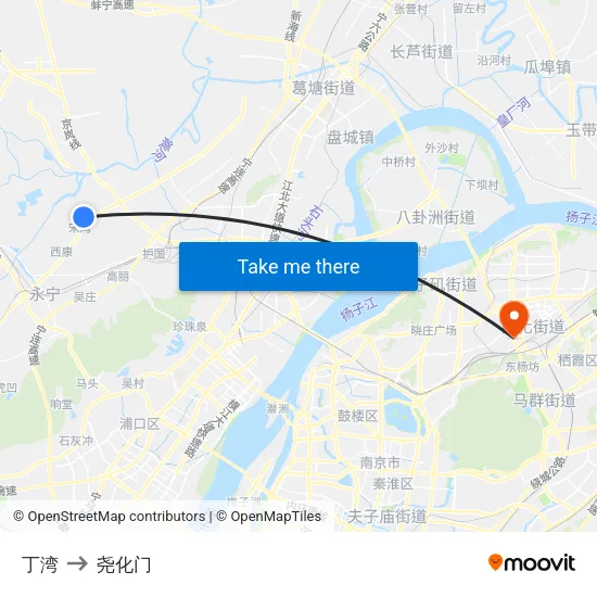 丁湾 to 尧化门 map