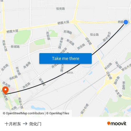 十月村东 to 尧化门 map