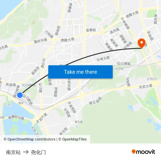 南京站 to 尧化门 map