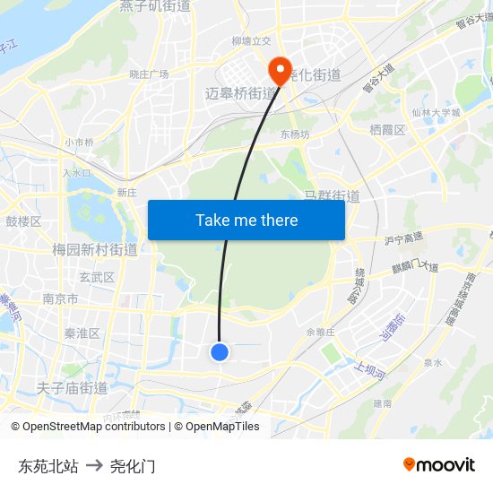 东苑北站 to 尧化门 map