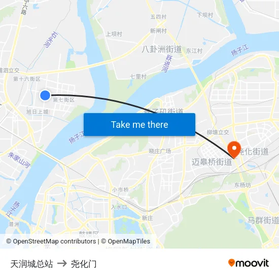 天润城总站 to 尧化门 map