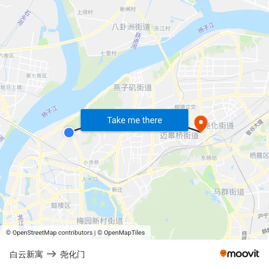 白云新寓 to 尧化门 map