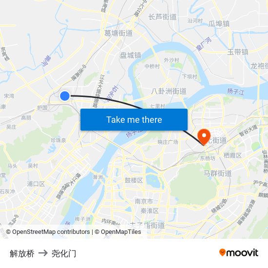 解放桥 to 尧化门 map