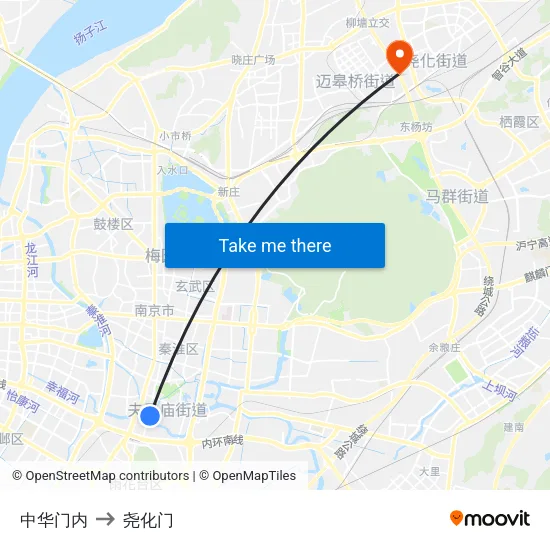 中华门内 to 尧化门 map