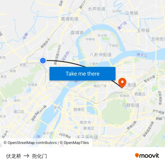 伏龙桥 to 尧化门 map