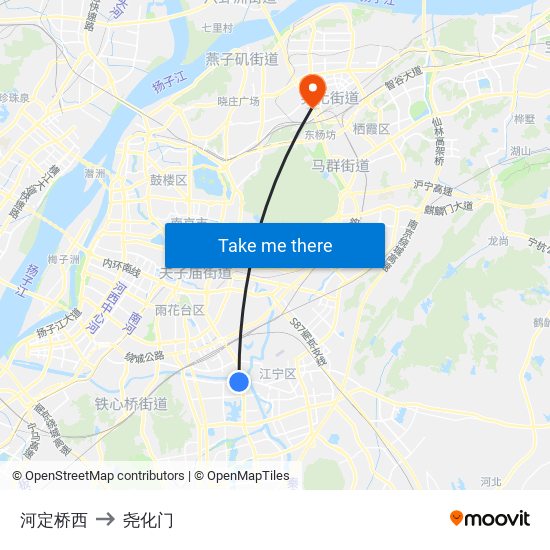 河定桥西 to 尧化门 map