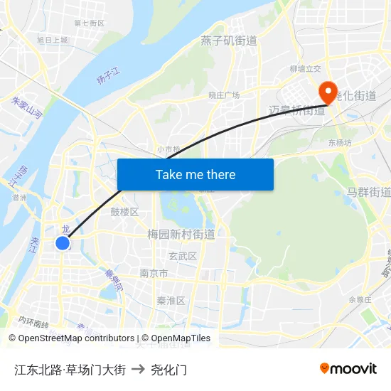 江东北路·草场门大街 to 尧化门 map