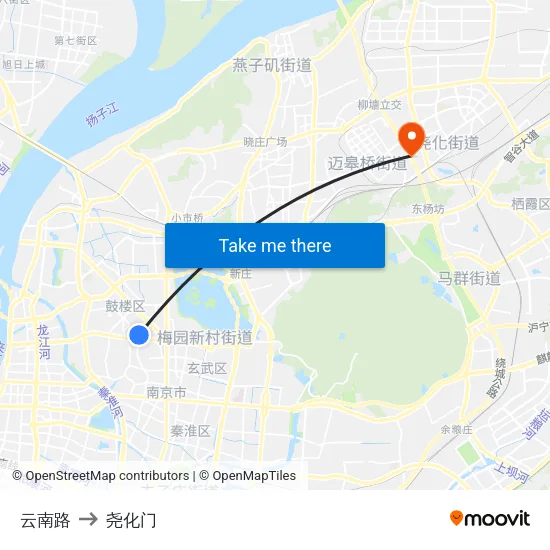 云南路 to 尧化门 map