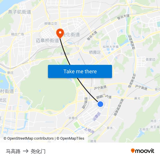 马高路 to 尧化门 map