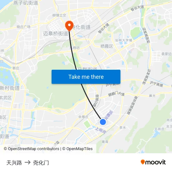 天兴路 to 尧化门 map