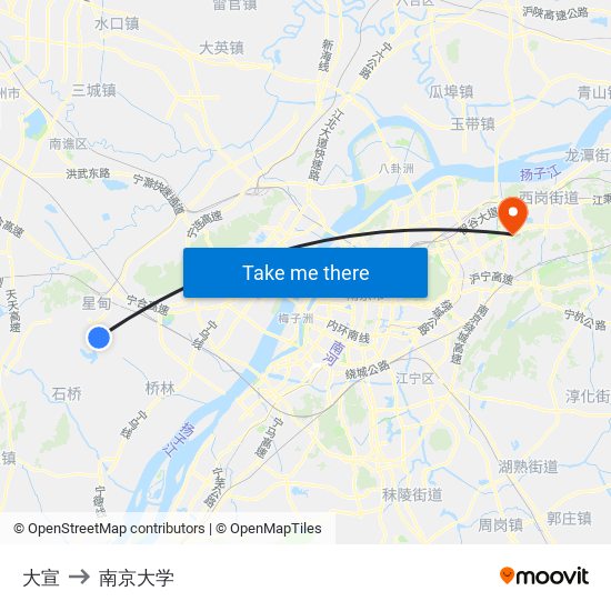 大宣 to 南京大学 map