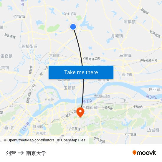 刘营 to 南京大学 map