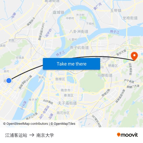 江浦客运站 to 南京大学 map