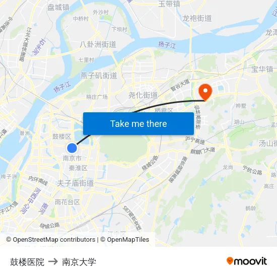 鼓楼医院 to 南京大学 map