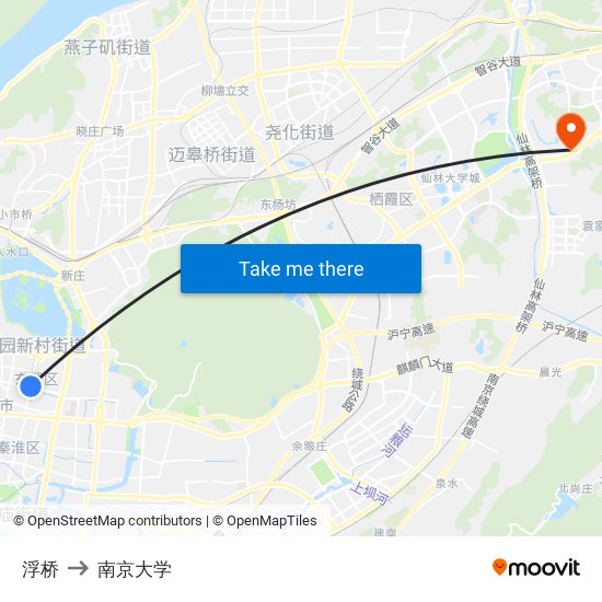 浮桥 to 南京大学 map
