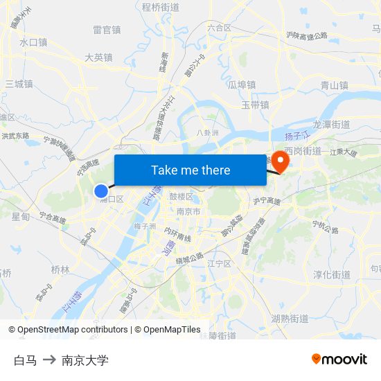 白马 to 南京大学 map