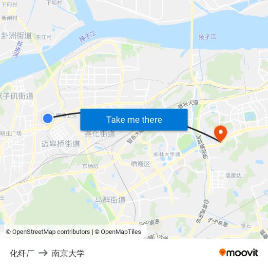 化纤厂 to 南京大学 map