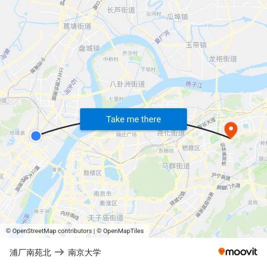 浦厂南苑北 to 南京大学 map