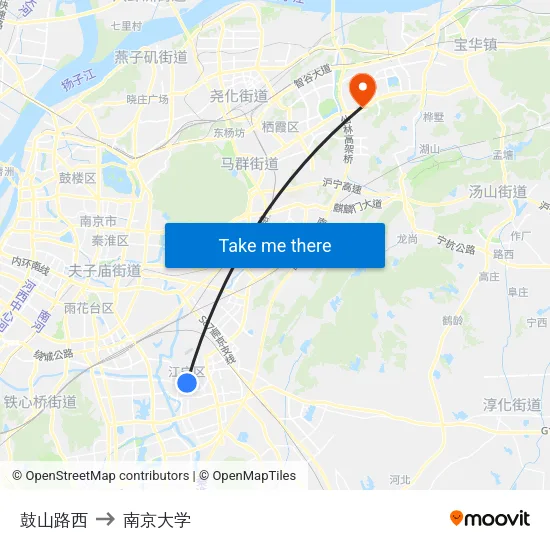 鼓山路西 to 南京大学 map