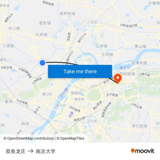 双鱼龙庄 to 南京大学 map