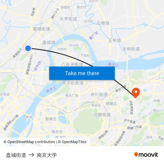 盘城街道 to 南京大学 map