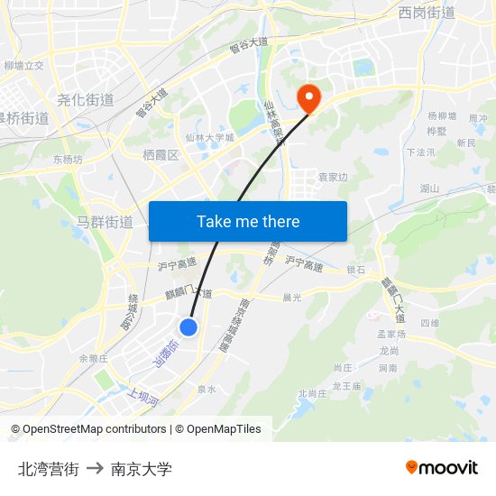 北湾营街 to 南京大学 map