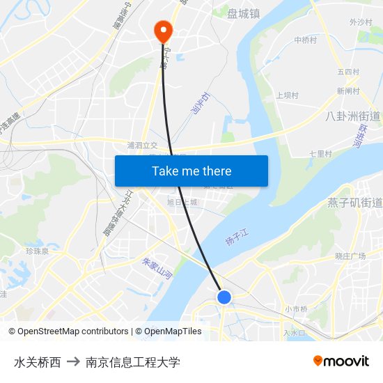 水关桥西 to 南京信息工程大学 map