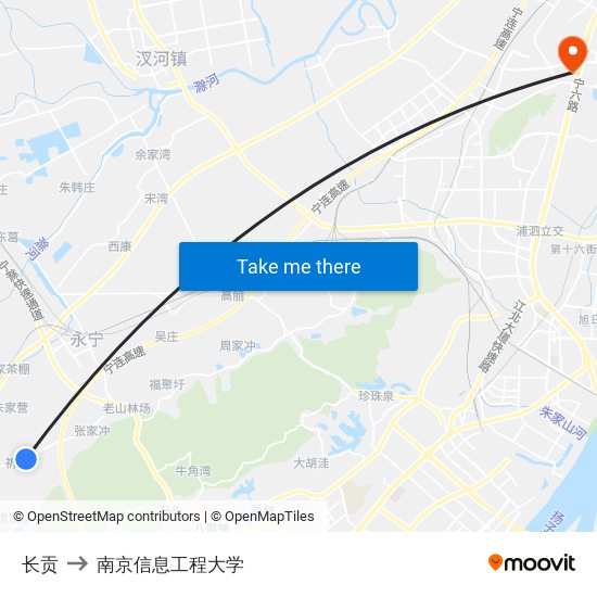 长贡 to 南京信息工程大学 map