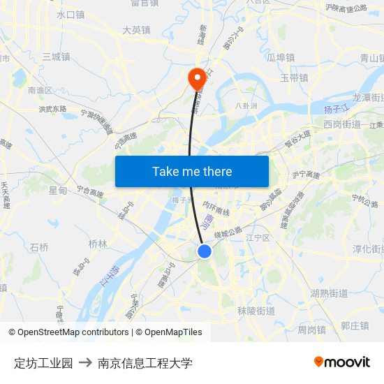 定坊工业园 to 南京信息工程大学 map