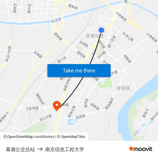 葛塘公交总站 to 南京信息工程大学 map