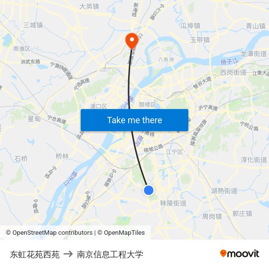 东虹花苑西苑 to 南京信息工程大学 map