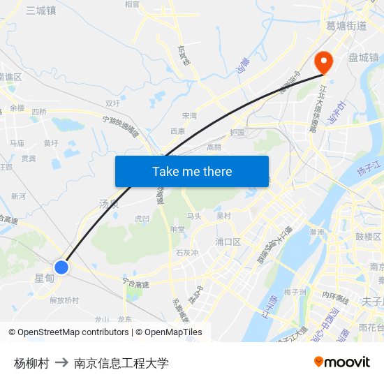 杨柳村 to 南京信息工程大学 map